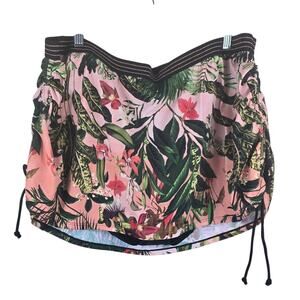 Cacique Swim Black Pink Floral Hawiaan Summer Swim Skort 24 NWT